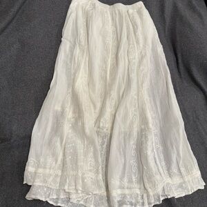 Cute Options 100% Cotton Ivory Embroidered Maxi Skirt
